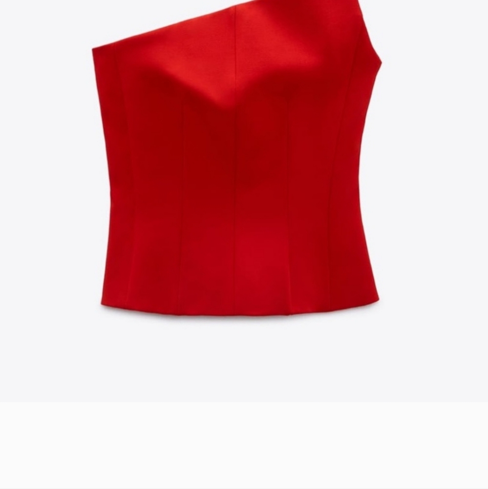 Zara red asymmetric bustier top